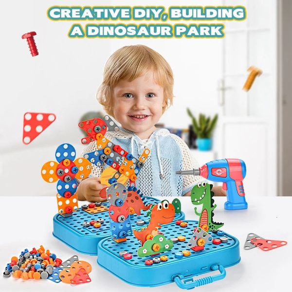 Kit à vis de forage électrique toys 3d créatif dinosaure puzzle toys toys enfants bâtiment bricks toys brick enfants cadeau 240517