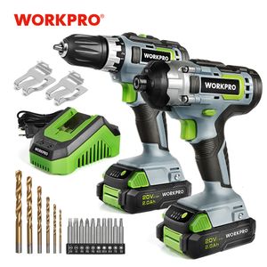 Electric Boor WorkPro 21pc 20V Li-ion draadloze compacte boorstuurprogramma's Set en Impact Driver Set inclusief 2 snellaadbatterijen Power Tool 230130