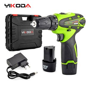 Elektrische oefening Yikoda 12V 168V 21V draadloze boor elektrische schroevendraaier Oplaadbare lithiumion batterij Twospeed DIY Diy Driver Power Tools 230210