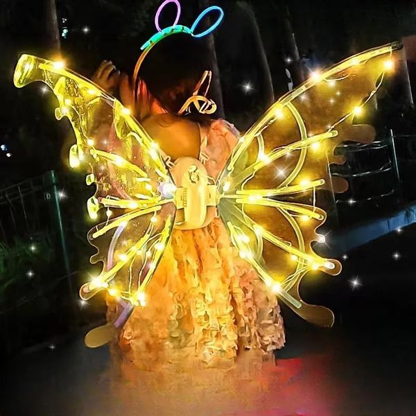 Elef Elf Wings Angel Fairy Vêtements Butterfly Wings and Music Lights Enfants and Girls Birthday Party Halloween Dressing Christmas Gift 240522