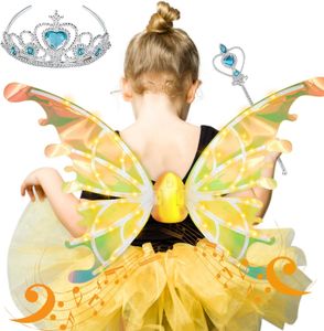 Ailes de fée électriques avec lumières LED, ailes d'ange elfe scintillantes avec baguette magique, couronne de princesse pour enfants, Costumes d'animaux de compagnie