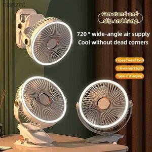 Elektrische ventilatoren 1200 mAh Clip Type Small Fan 720 Roterende oplaaddesktop Draagbare radioventilator met LED -lichtclip Type Huishouden FanWX