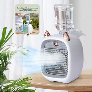 Elektrische Ventilatoren 2400mAh Mini Airconditioner Draagbare Desktop Luchtbevochtiger Luchtreiniger 3 Speed 2 Modus Spray USB Tafel Auto Thuis Camping Reizen Y2303