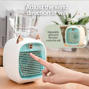 Elektrische ventilatoren 2400 mAh Mini-airconditioner Draagbare desktop-luchtbevochtiger Luchtreiniger Snelheidsmodus Spray USB-tafel Auto Thuis Kamperen Reizen