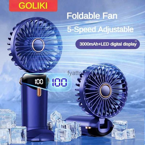Ventilateurs électriques 3000mAh mini-ventilateur portable pliable portable suspendu au cou, chargement USB à 5 vitesses avec support de téléphone et moniteur H240313