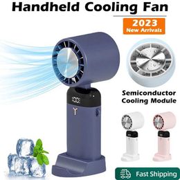 Elektrische Fans 3600mAh Handheld Fan Cooling LED Display 3 Speed USB Draagbare Opvouwbare Halsventilator Voor Ice Desk 240319