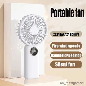 Electric Fans 5000mAh USB Mini Fan Five Speed Regulation Portable Fans LED Digital Display Silent Strong Wind Power Dual Battery voeding