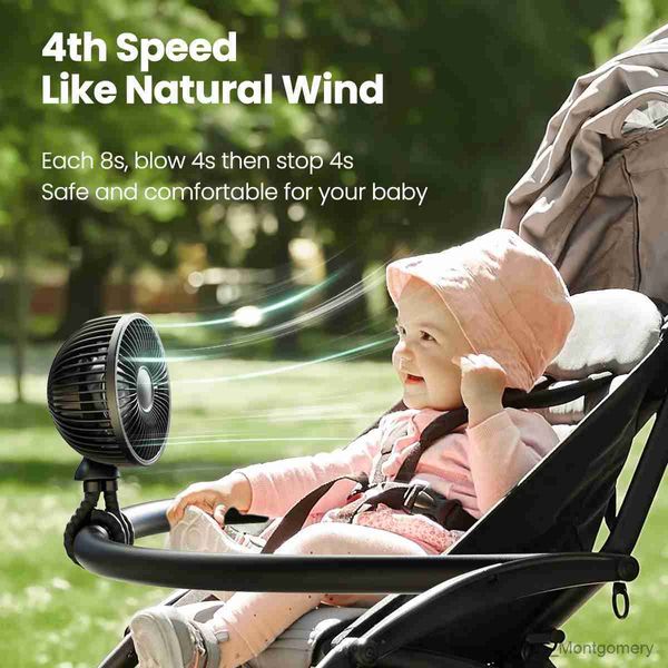 Ventilateurs électriques ventilateur de poussette pour bébé 4000mAH Mini ventilateur portable oscillant avec un petit ventilateur de bureau à 4 vitesses légères à 4 vitesses