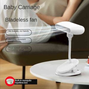 Elektrische fans Baby Stroller Fan Mini USB Oplaadbare handige blaasloze fans met Mosquito Repellent Box Small Hand Fans 4 snelheden Clip Fan T220907