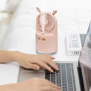 Ventilateurs électriques Caméras Ventilateur de table portable 2000mAh USB rechargeable 240ml Humidificateur ultrasonique de cerf avec diffuseur d'arôme de lumière LED couleur pour le bureau à domicile