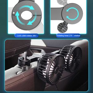 Elektrische ventilatoren Autostoel Rugleuning Koelventilator USB-lading Dubbele hoofdventilator Gradenrotatie Auto Hoofdsteun Ventilatieventilator Koeler voor auto 5V / 12V / 24V