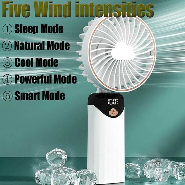 Ventilateurs électriques Fanhheld Fan5in Portable Electric Fanusb Rechargeable5 Vitesses Réglage du vent plus frais 180 plié pour la chambre à coucher