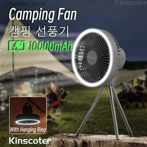 Elektrische ventilatoren KINSCOTER 10000 mAh Campingtentventilator Multifunctionele oplaadbare desktopventilator USB buitenplafondventilator met LED LightY240320