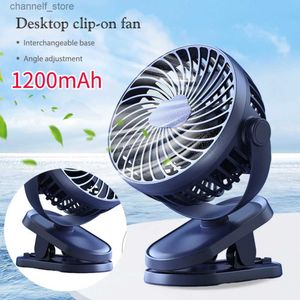 Ventiladores eléctricos Mini clip para automóvil en el ventilador 1200 mAh USB mini escritorio Clip giratorio de 360 ​​grados en el ventilador Ventilador de mano de carga silencioso y duradero Y240320