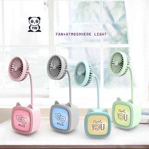 Elektrische fans Mini Fan USB Oplaadbare kitten desktop -tv met omgevingslicht draagbare bureau fan USB student desktop decoratie fan T220907