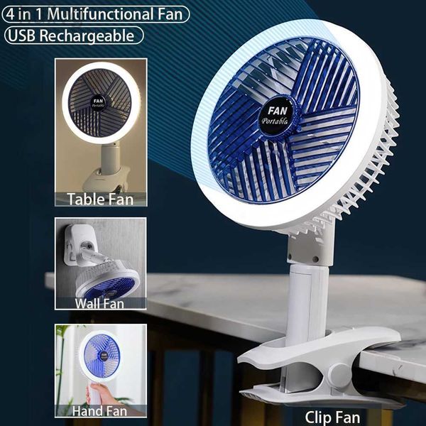 Ventilateurs électriques Multifonction Mini Clip Fan USB Rechargeable 2000mah Plafond mural à main avec lumière LED pour la maison Camping Portable 240316