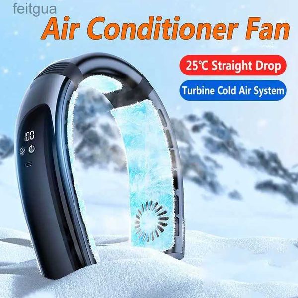 Ventiladores eléctricos Ventilador para colgar en el cuello para NUEVO Camping Ventilador al aire libre Aire acondicionado recargable portátil Pantalla LED 360 Viento circundante YQ240118