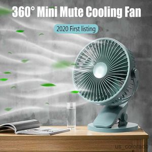 Elektrische ventilatoren Nieuwe 360 USB Clip Fan Cooling Mini Fan Portable 3 Speed Super Mute Cooler for Office Desktop Cool Fans Car Home Travel Gadgets R230714
