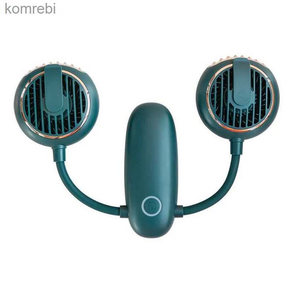 Ventiladores eléctricos Nuevo producto, ventilador de cintura de doble cabeza, mini ventilador plegable con cuello colgante, ventilador pequeño con carga USB, ventilador eléctrico de mano de escritorio L240122