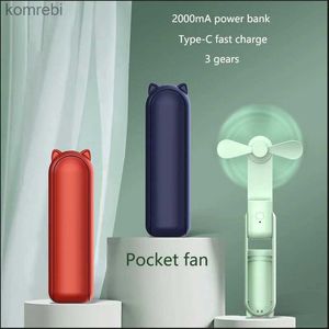 Electric Fans Portable Mini Foldable Hand Fan 2000mAh Power Bank USB Rechargeable Handheld Mute Desktop Fans for Class Office Home OutdoorL240122