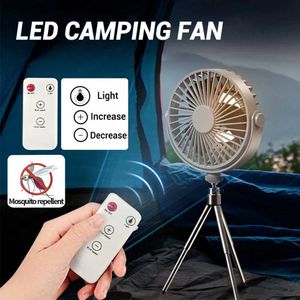 Elektrische ventilatoren Afstandsbediening USB-campingventilator 360 rotatie Type-C Draagbare draadloze elektrische plafondventilator met LED-licht Statief Buiten HomeL240122