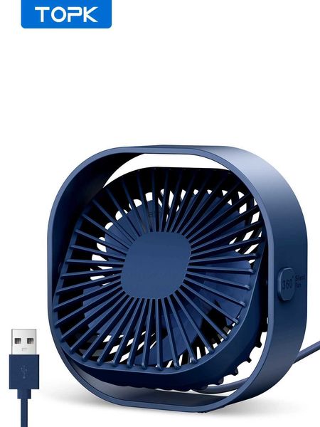 Ventilateurs électriques TOPK Ventilateur de bureau USB Ventilateur de bureau Mini ventilateur Fonctionnement silencieux Tête rotative à 360° pour bureau à domicile Table de chambre et bureau YQ240104