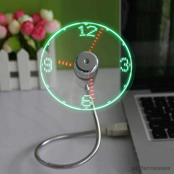 Ventiladores eléctricos USB Mini ventilador de reloj de tiempo flexible con luz LED Cool Gadget Reloj de escritorio portátil ajustable Gadget Time Display Fan R230803