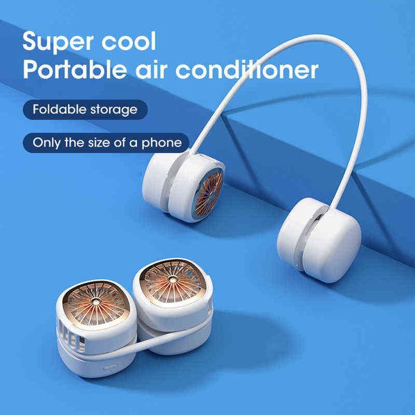 Ventiladores eléctricos USB portátil manos frías cuello colgante recargable mini deportes 4 velocidades ajustable doble oficina en casa T220907