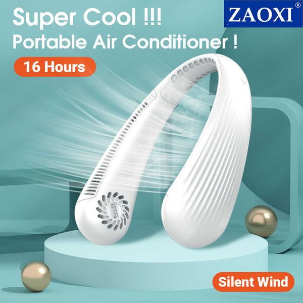 Ventilateurs électriques Zaoxi 4000mAh Ventilateur de cou portable Mini Mini Bladeless USB Rechargeable ventilateur MUTE SPORTS 3-STEED RÉGLABLE POUR SUMER SUPER COOL T220924