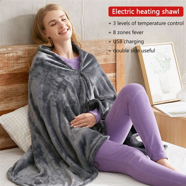 Manta de franela eléctrica USB 3 Gear Warming Blanket Mantón cálido Calefacción Mantas de felpa para estudiantes Ancianos