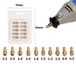 Elektrische Slijpen Accessoires 10 Stuks 3.2mm-0.5mm Mini Boor Messing Spantang Voor Dremel Rotary Tool Graveren pen Koperen Kern