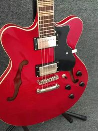 Guitare électrique mince semi-creuse 6 cordes clair vintage rouge brillant 335 style micros HH