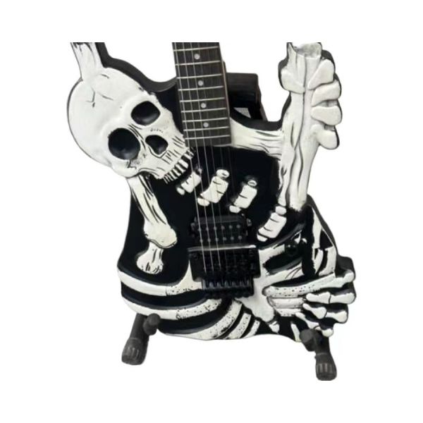 Guitarra eléctrica Cuerpo de calavera negra Diapasón de ébano sólido de 6 cuerdas Soporte Personalización Envío gratuito