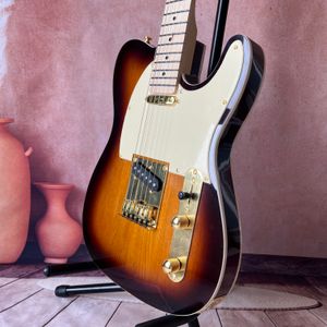 Elektrische gitaar Brown Sunburst Gloss Finish Maple Neck Flame Top Gold Hardware Classic T-stijl