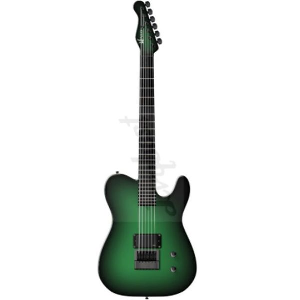 Cuerpo de guitarra eléctrica y forma de cabeza de cabezal propia del logotipo de la chapa de la llama y la parte superior de la cabeza Centro de color verde