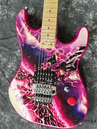 Electric Guitar Customized With Special Decal Body And Head Top Back Maple Neck Pink Color