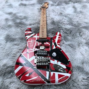 Elektrische gitaar Edward Eddie Van Halen Zwart Wit Streep Rood Zware Relic Esdoorn Hals, Floyd Rose Tremolo 21 FRET