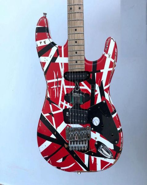 Guitarra eléctrica Edward Eddie Van Halen Black White Stripe Red Red Heavy Reliquia Maple Floyd Rose Tremolo NUT67771109