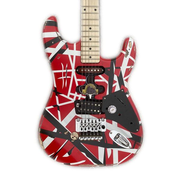 Guitarra eléctrica Edward Van Halen Black White Stripe Red Heavy Relic Maple Neck, Floyd Rose Tremolo Bass Wood