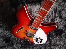 Guitarra eléctrica Glosy Cherry Red 12 cuerdas 360 Pickguard blanco semi-hueco