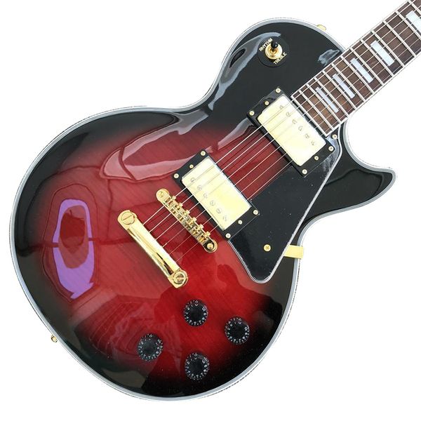 Guitarra eléctrica Hardware dorado Diapasón de palisandro Tapa de arce flameado rojo