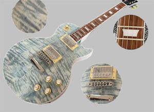 Guitare électrique gris bleu couleur corps guitare transparent arrière satin fini