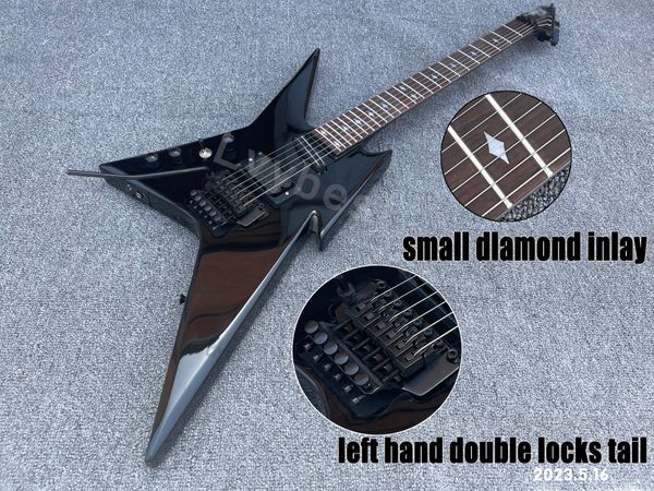 Guitare électrique main gauche couleur noire solide avec double verrouillage trémolo petit diamant incrustation cou Sinlge pick-up et pont Humbuc