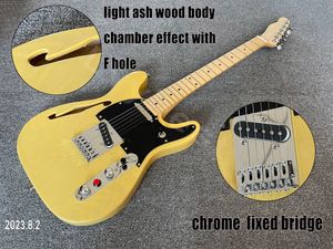 Guitare électrique, corps en bois de frêne clair, effet de chambre avec trou F unique, pont fixe chromé, mini interrupteur rouge