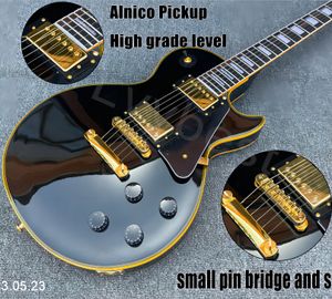 Guitare électrique Alnic noir pur, micro haute brillance, petit pont, broche et écrou, liaison jaune, ébène Fi