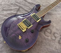 Elektrische gitaar vaste vlam paarse bord top zwart open paal gouden pickups cnc arctop vorm