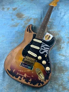 Custom Shop LTD Masterbuilt SRV Stevie Alder estilo característico del cuerpo Ray Vaughan Heavy Relic ST Tribute Guitarra eléctrica Cuerpo de aliso Vintage Sunburst Tremolo Bridge