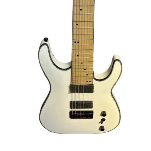 Guitare électrique blanche à 8 cordes, corps en bois d'acajou, touche en palissandre, Support de personnalisation, livraison gratuite