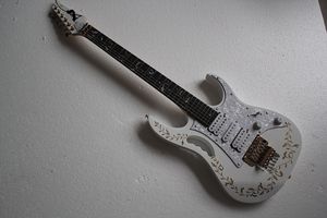 Elektrische gitaar witte kleur gouden bloem patroon tremolo holte levensboom inleg gouden hardwares gratis verzending