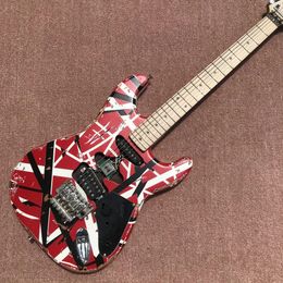 Elektrische gitaar met zwart-witte strepen, Heavy Relic Eddie Edward Van Halen, Red Franken Stein, Floyd Rose, Tremolo Bridge,